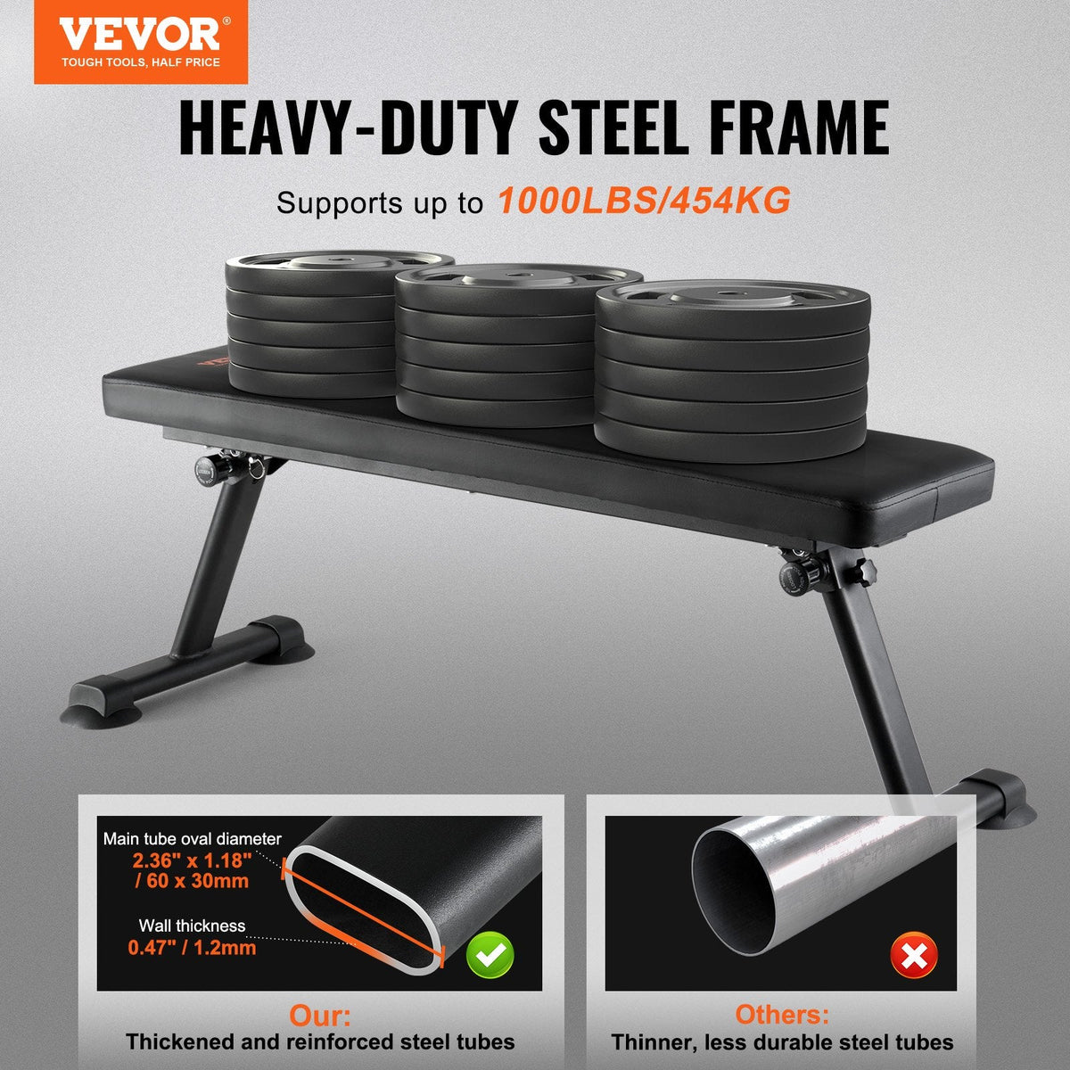 FoldFlat Pro Weight Bench heavy-duty steel frame 1000 lbs capacity