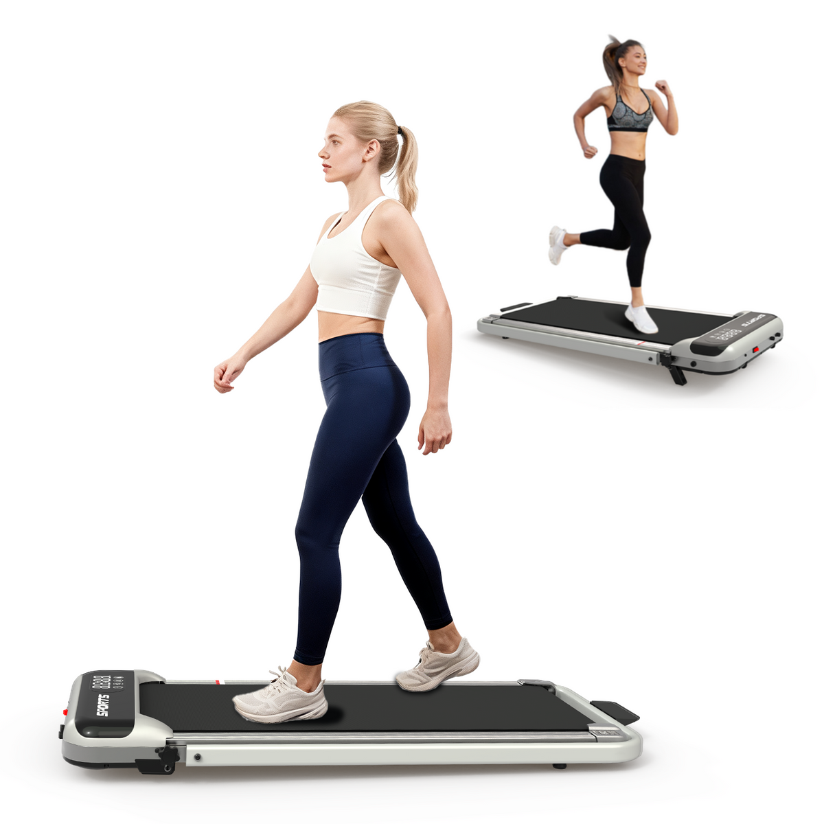 StridePace treadmill walk and run modes with foldable flat design