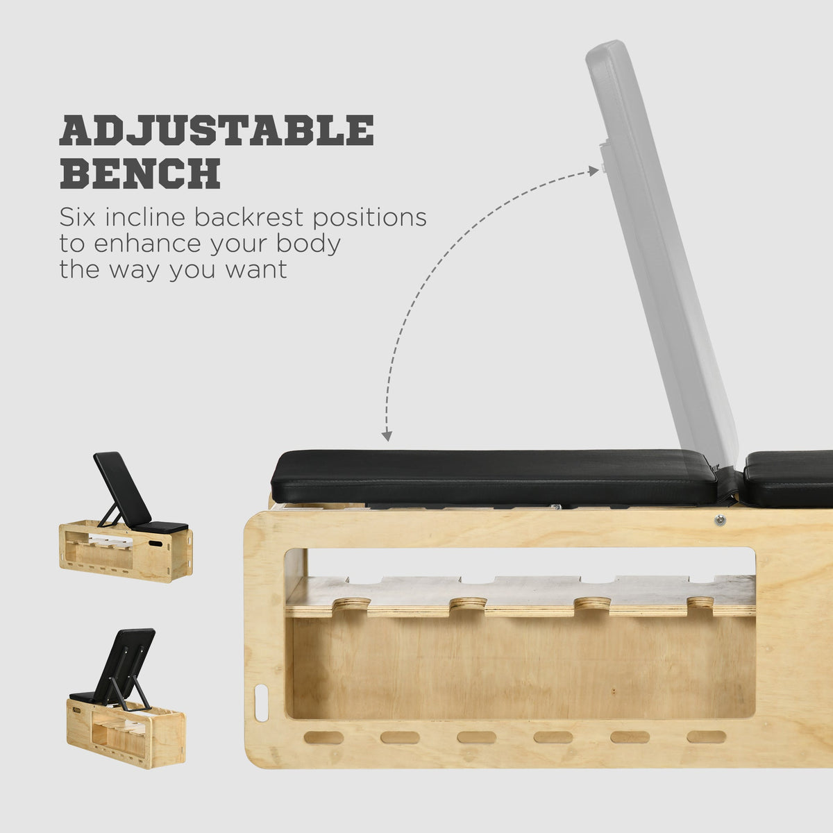 OakFlex Multi-Function Bench unique robust construction solid hardwood and steel support