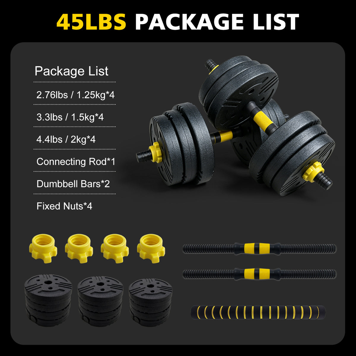 PowerGrip Adjustable Dumbbell Set – 45 lbs (Pair)