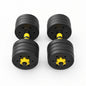 Pair of adjustable dumbbells with yellow locking collars and black weight plates