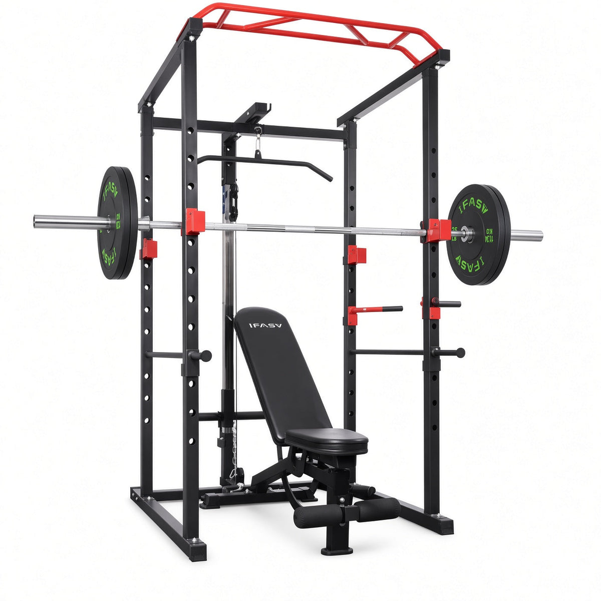 TitanCage Full Home Gym Rack full product view with barbell loaded