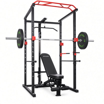 TitanCage Full Home Gym Rack full product view with barbell loaded