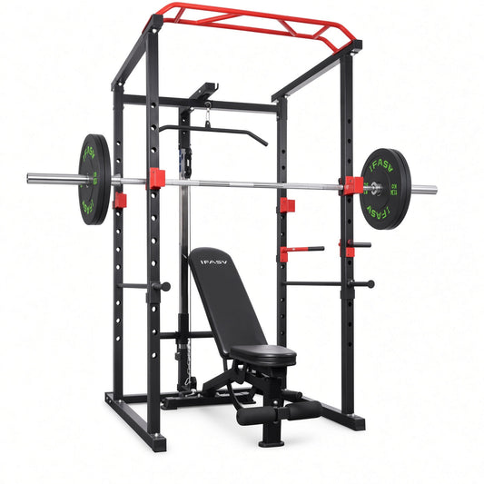 TitanCage Full Home Gym Rack full product view with barbell loaded
