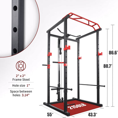 TitanCage Full Home Gym Rack dimensions 86.6 inch height 55x43.3 inch footprint 2150LB capacity